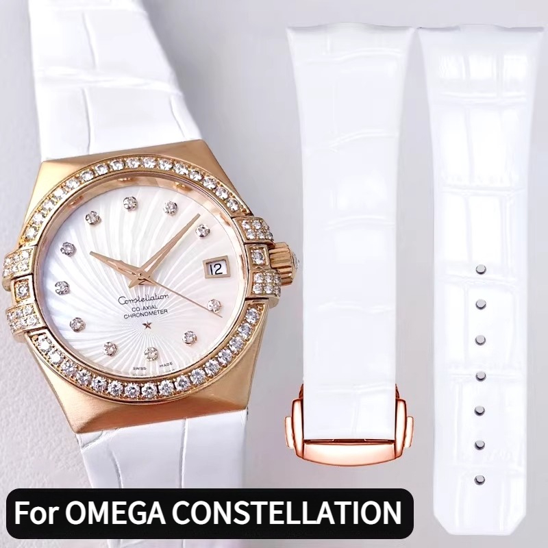 Omega Watch Constellation - Kavisli deri saat kayışı kadınlar için